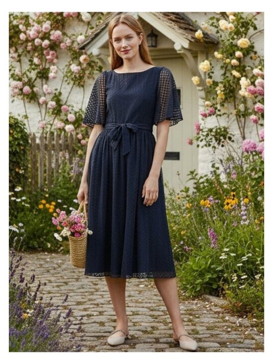 kate spade Dresses & Skirts - KATE SPADE New York Burnout Flutter Sleeve Dress Size 14 Navy Blue Polka Dot
